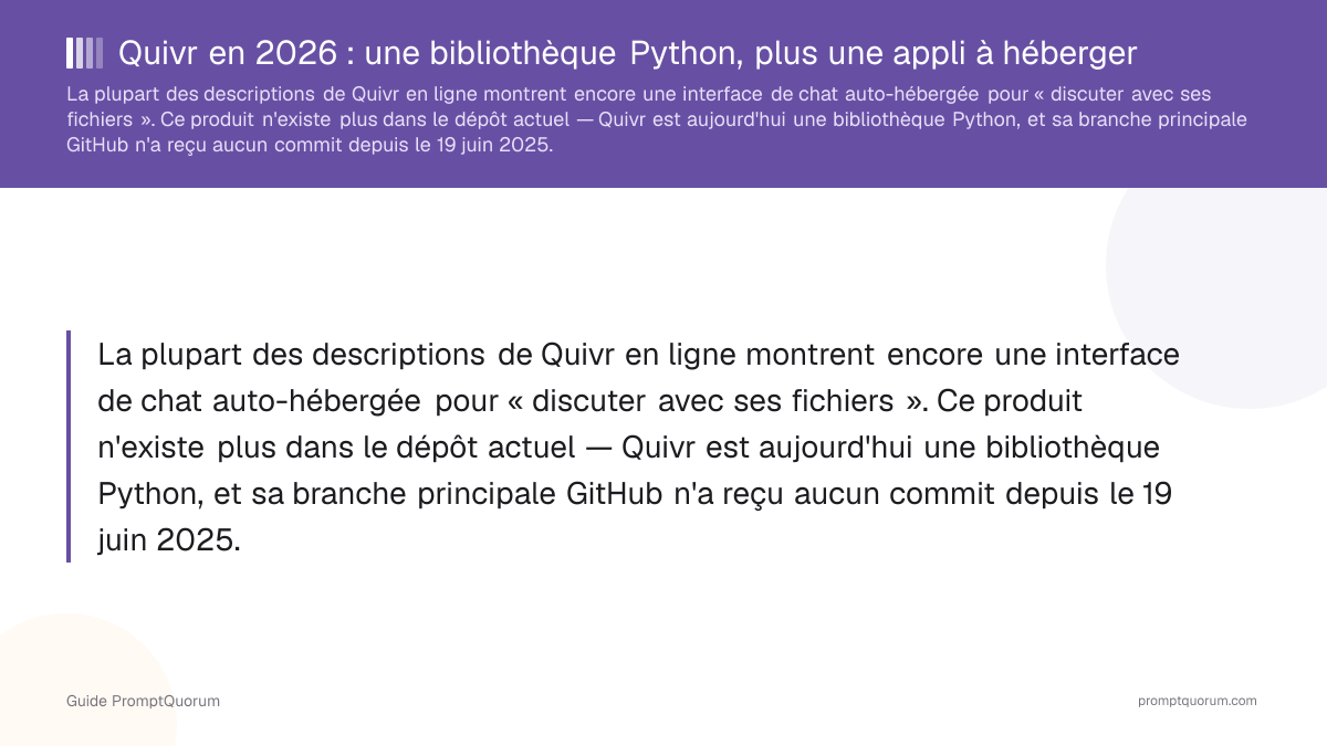 Quivr en 2026 : une bibliothèque Python, plus une appli à héberger
