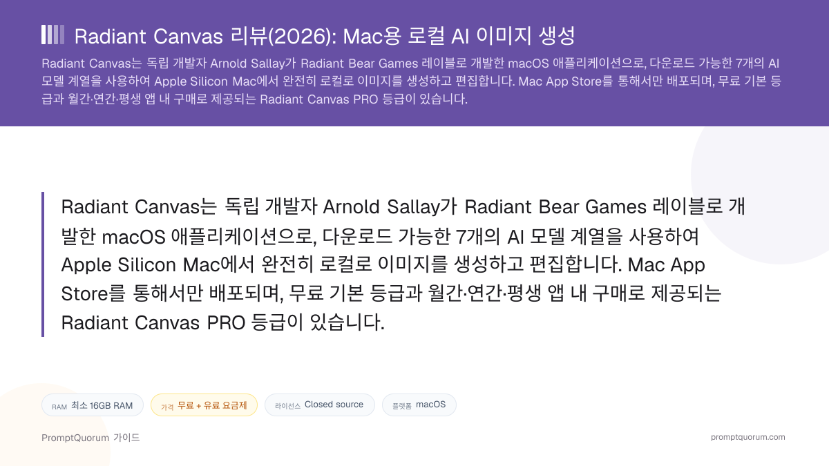Radiant Canvas 리뷰: Mac용 로컬 AI 이미지 생성