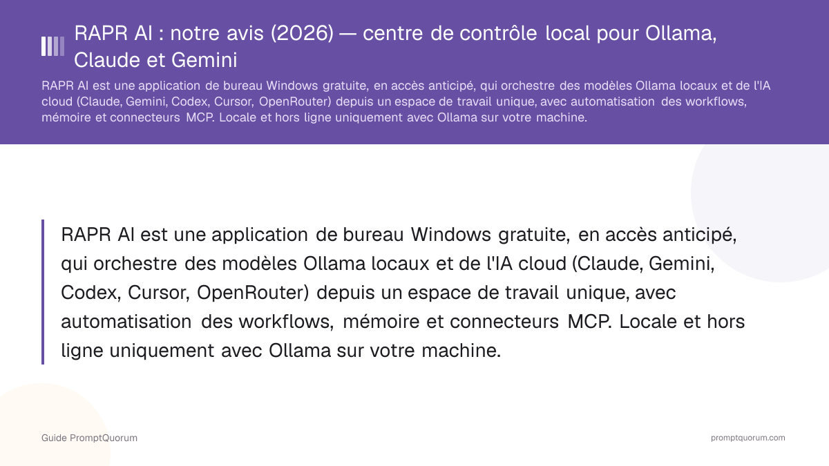 RAPR AI : notre avis (2026) — centre de contrôle local pour Ollama, Claude et Gemini