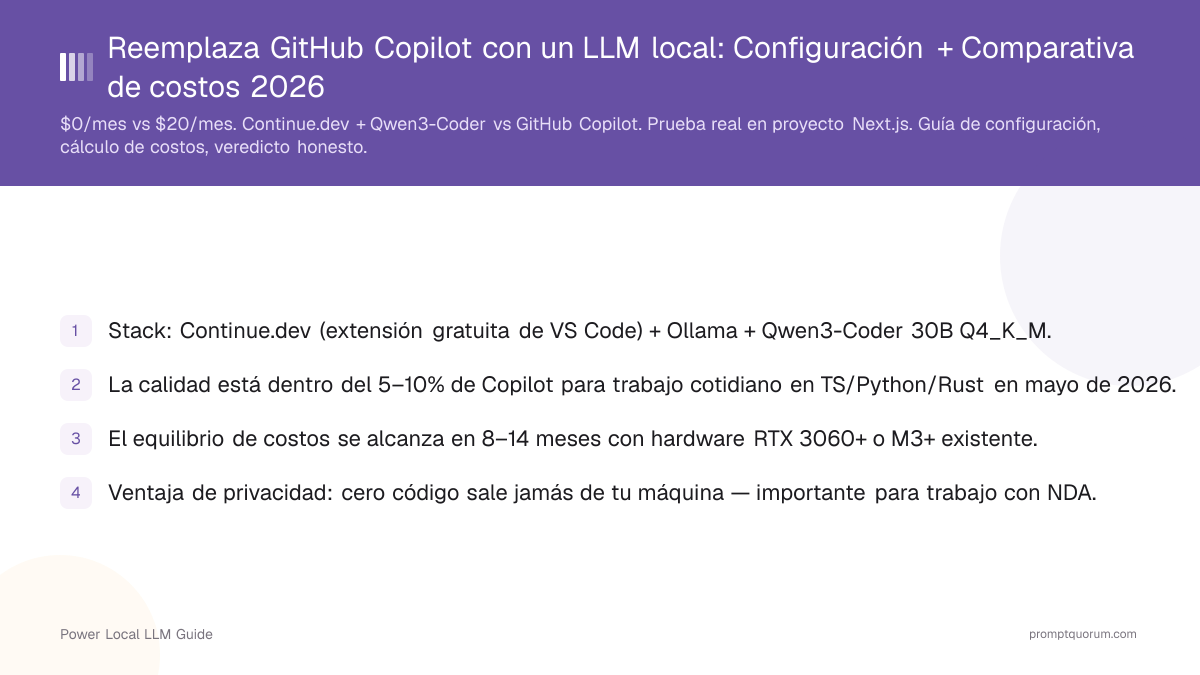 Reemplaza GitHub Copilot con un LLM local: Configuración + Comparativa de costos 2026