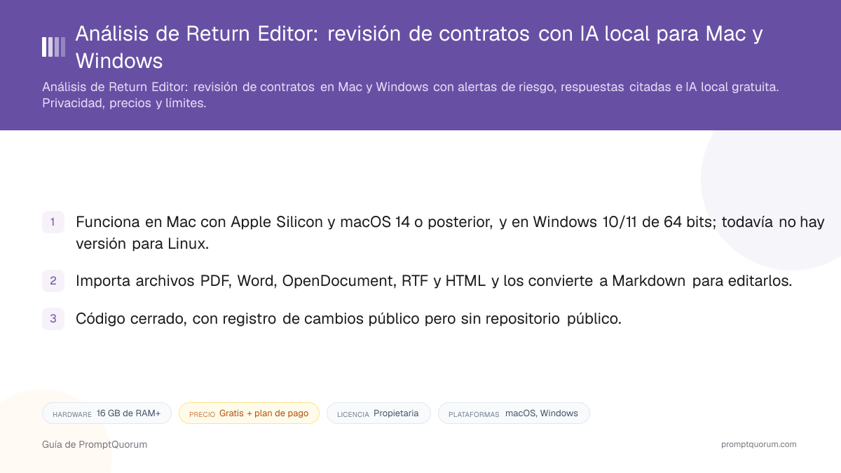 Análisis de Return Editor: revisión de contratos con IA local para Mac y Windows