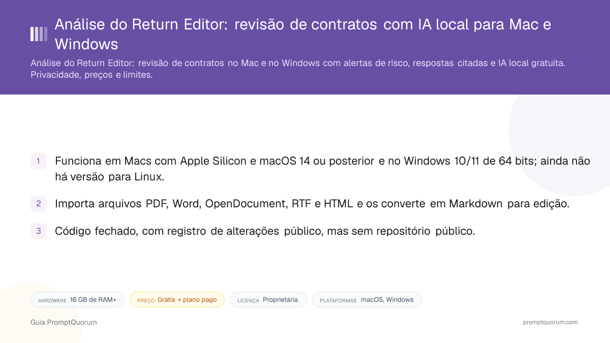 Análise do Return Editor: revisão de contratos com IA local para Mac e Windows