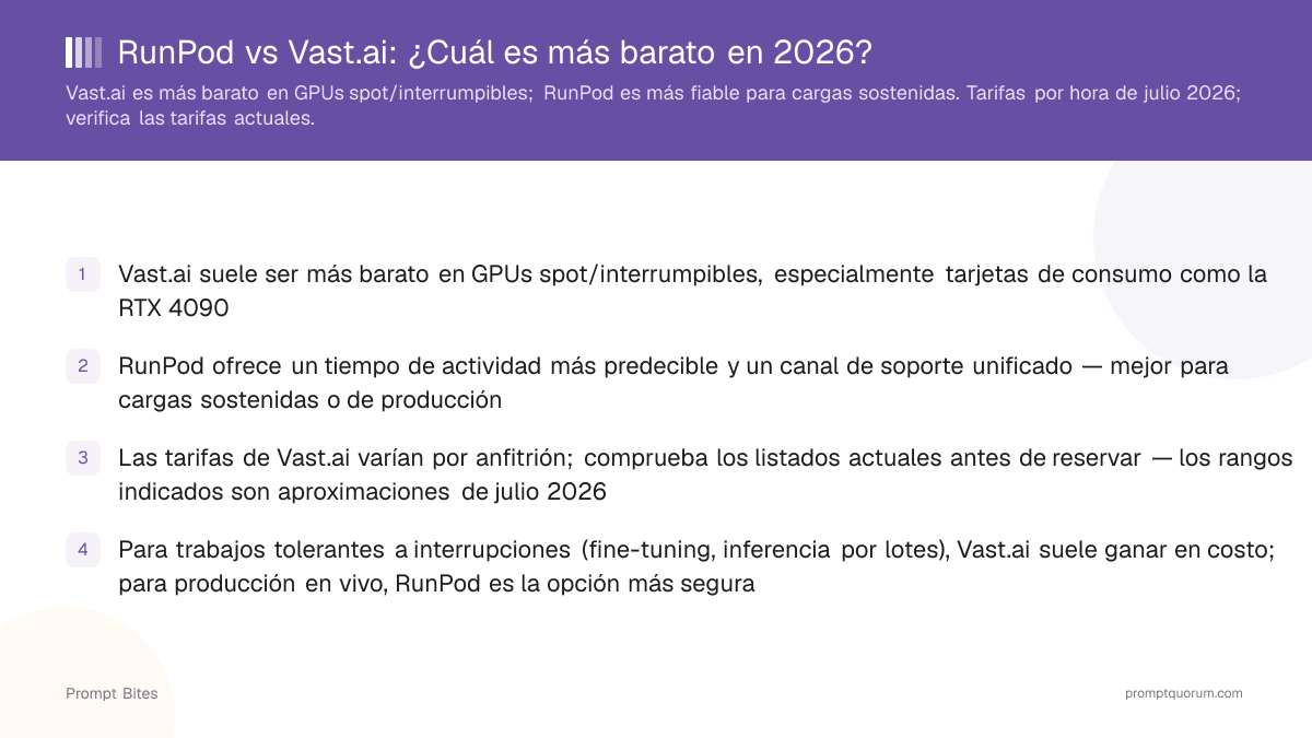 RunPod vs Vast.ai: ¿cuál usar en 2026?