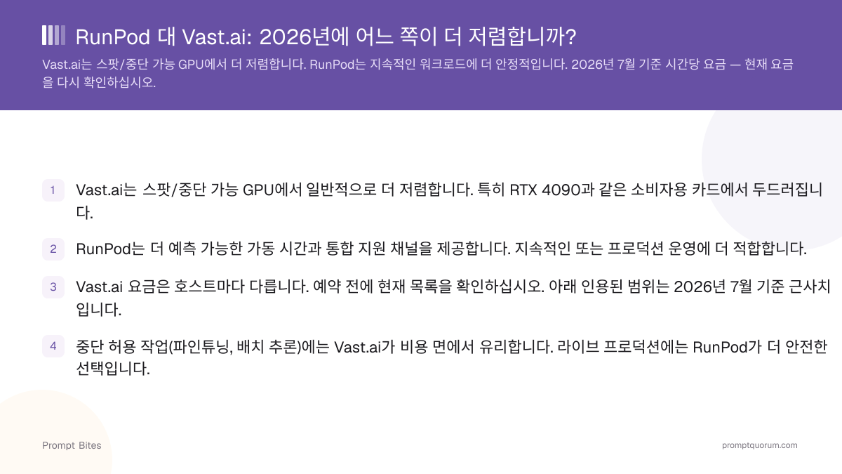 RunPod 대 Vast.ai: 2026년에 어느 쪽을 사용해야 합니까?