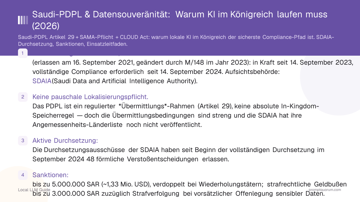 Saudi-PDPL & Datensouveränität: Warum KI im Königreich laufen muss (2026)