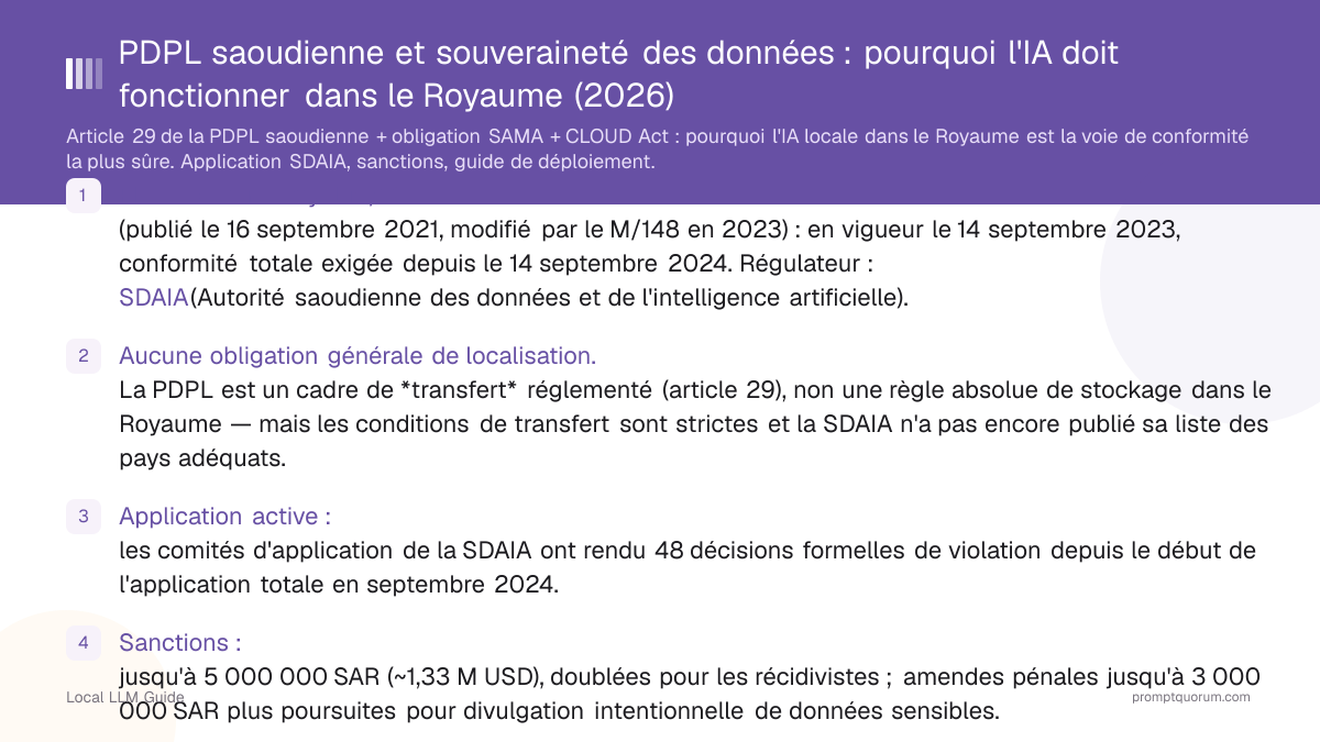 PDPL saoudienne et souveraineté des données : pourquoi l'IA doit fonctionner dans le Royaume (2026)