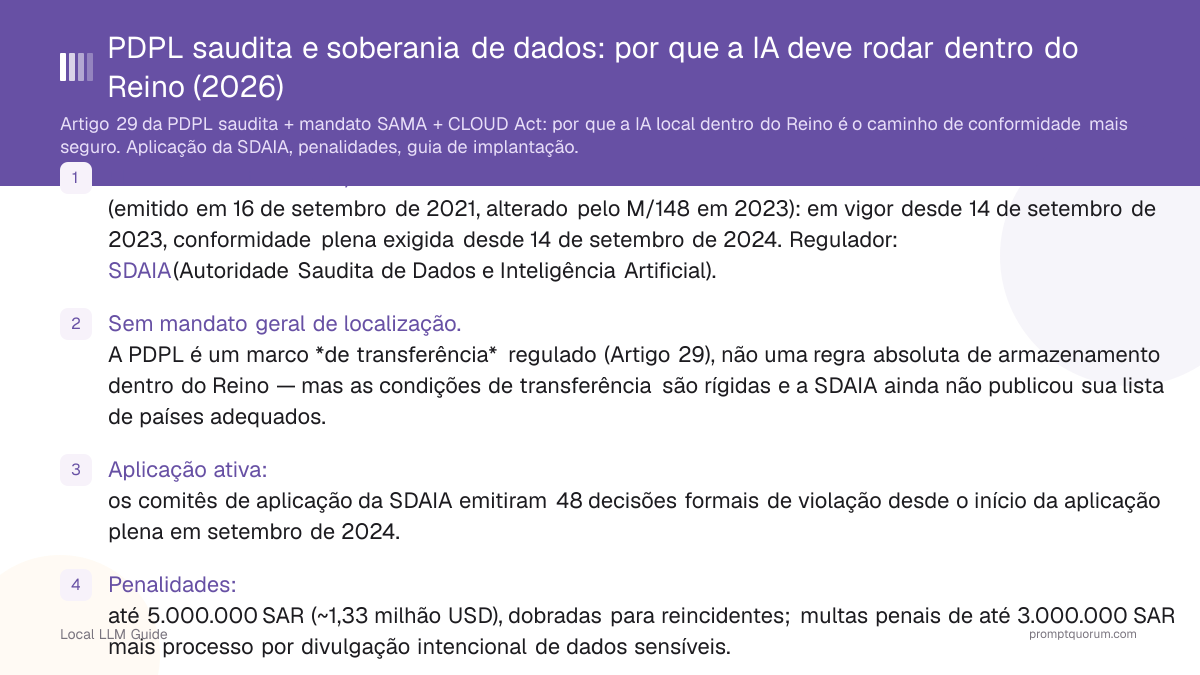 PDPL saudita e soberania de dados: por que a IA deve rodar dentro do Reino (2026)