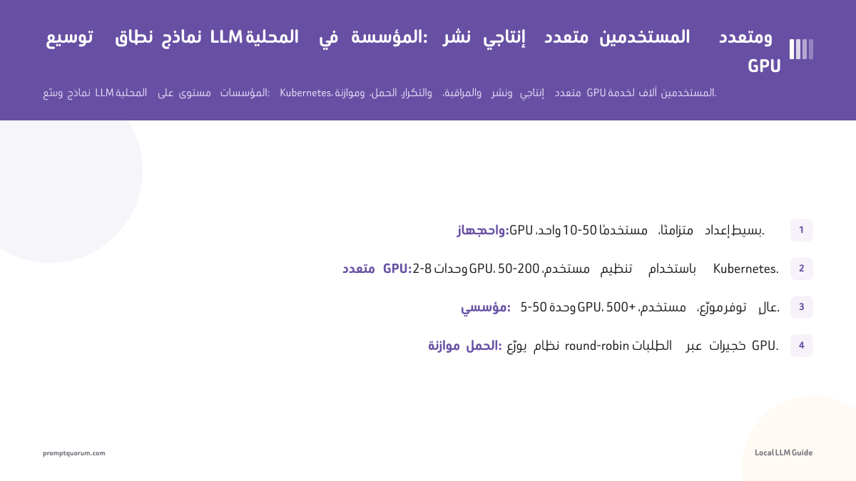 توسيع نطاق نماذج LLM المحلية في المؤسسة: نشر إنتاجي متعدد المستخدمين ومتعدد GPU