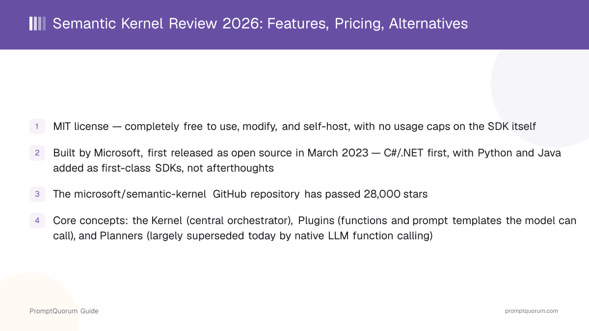Semantic Kernel Review 2026: Features, Pricing, Alternatives