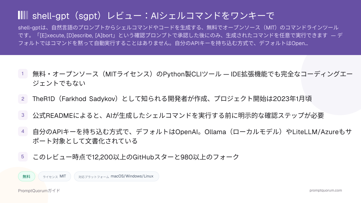 shell-gpt(sgpt)レビュー:AIシェルコマンドをワンキーで