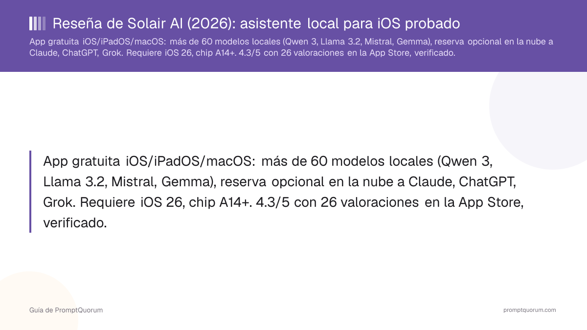 Reseña de Solair AI (2026): asistente local para iOS probado