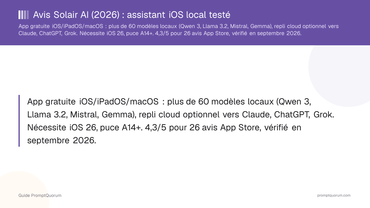 Avis Solair AI (2026) : assistant iOS local testé