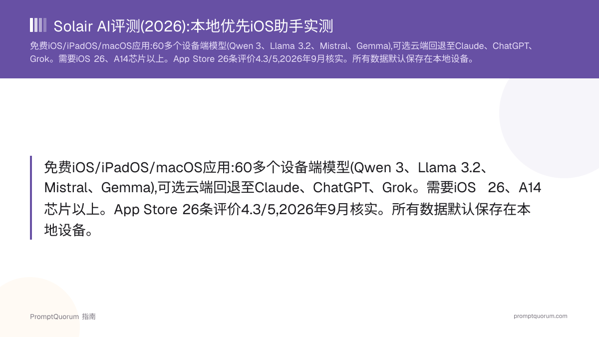 Solair AI评测(2026):本地优先iOS助手实测