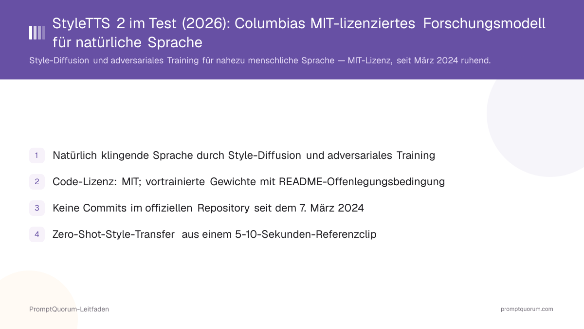 StyleTTS 2 im Test (2026): Columbias MIT-lizenziertes Forschungsmodell für natürliche Sprache