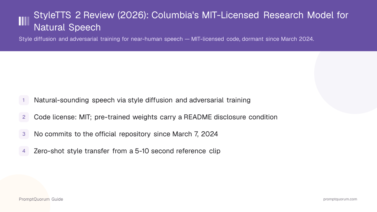 StyleTTS 2 Review (2026): Columbia's MIT-Licensed Research Model for Natural Speech
