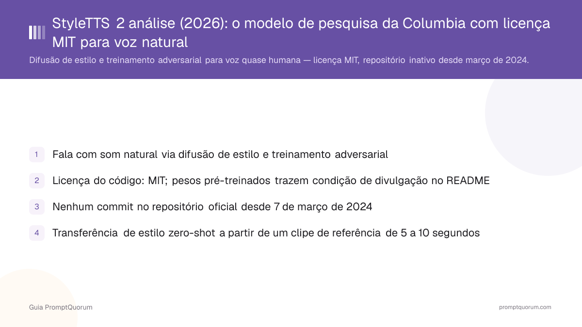 StyleTTS 2 análise (2026): o modelo de pesquisa da Columbia com licença MIT para voz natural