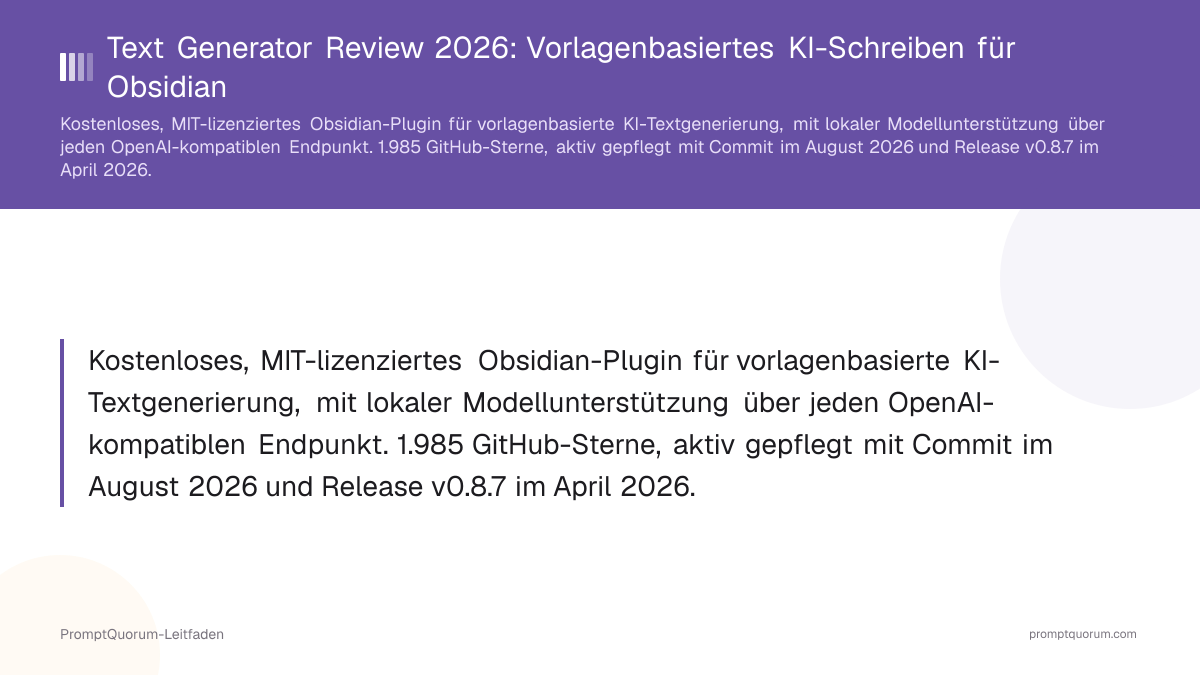 Text Generator Review 2026: Vorlagenbasiertes KI-Schreiben für Obsidian