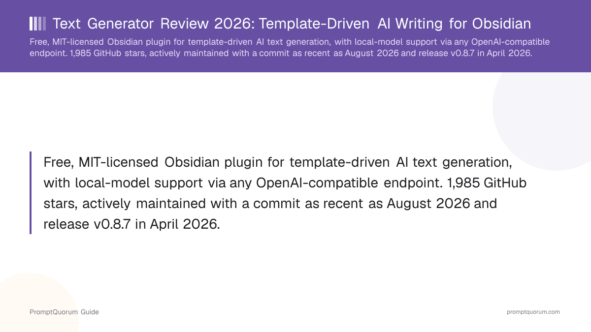 Text Generator Review 2026: Template-Driven AI Writing for Obsidian