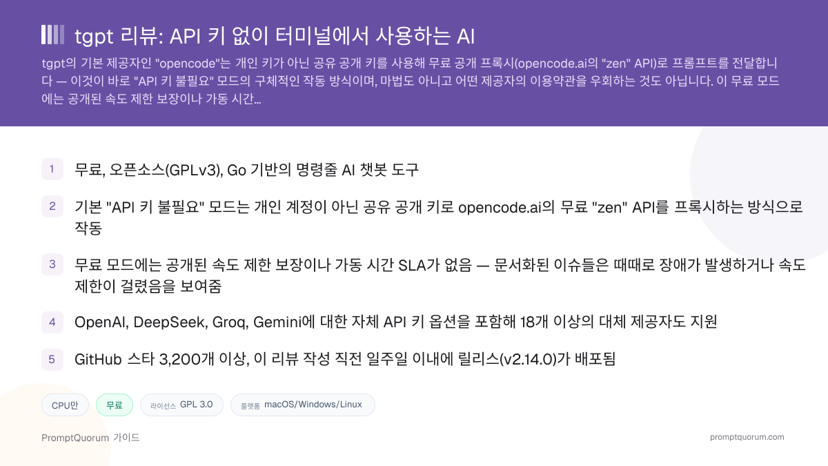 tgpt 리뷰: API 키 없이 터미널에서 사용하는 AI