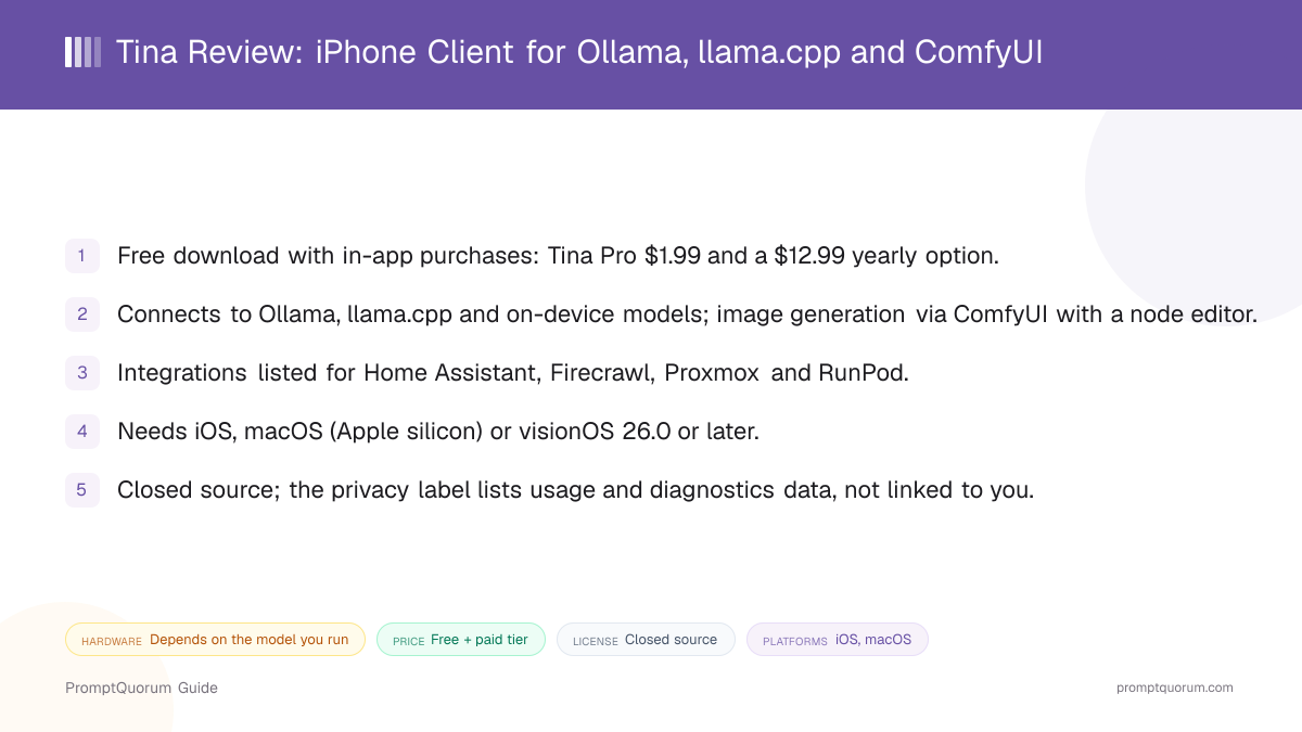 Tina Review: iPhone Client for Ollama, llama.cpp and ComfyUI