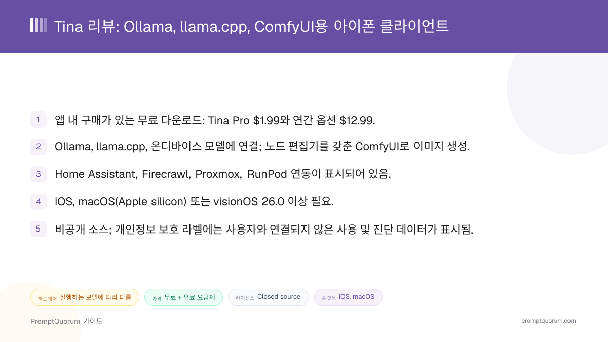 Tina 리뷰: Ollama, llama.cpp, ComfyUI용 아이폰 클라이언트