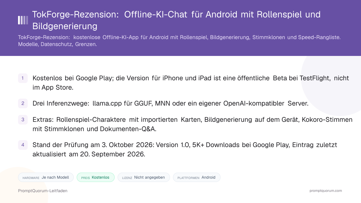 TokForge-Rezension: Offline-KI-Chat für Android mit Rollenspiel und Bildgenerierung