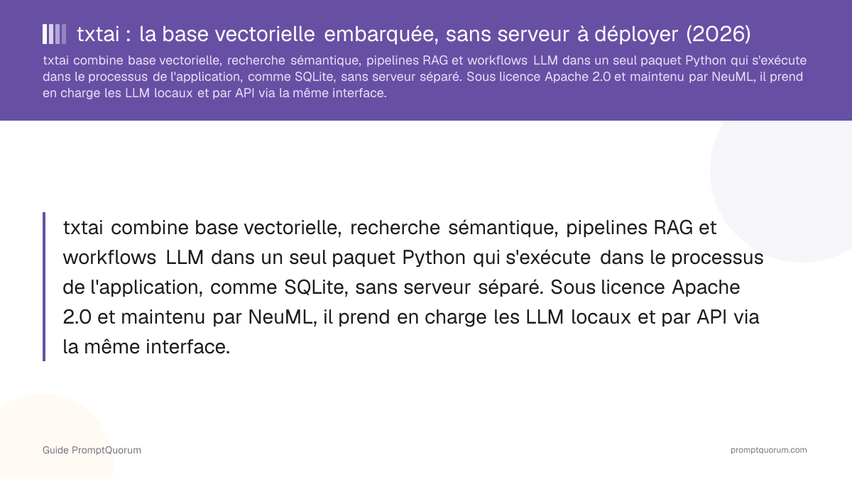 txtai : la base vectorielle embarquée, sans serveur à déployer (guide 2026)