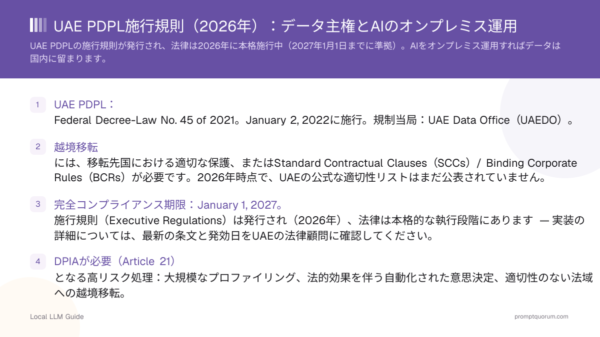 UAE PDPL施行規則(2026年):データ主権とAIのオンプレミス運用
