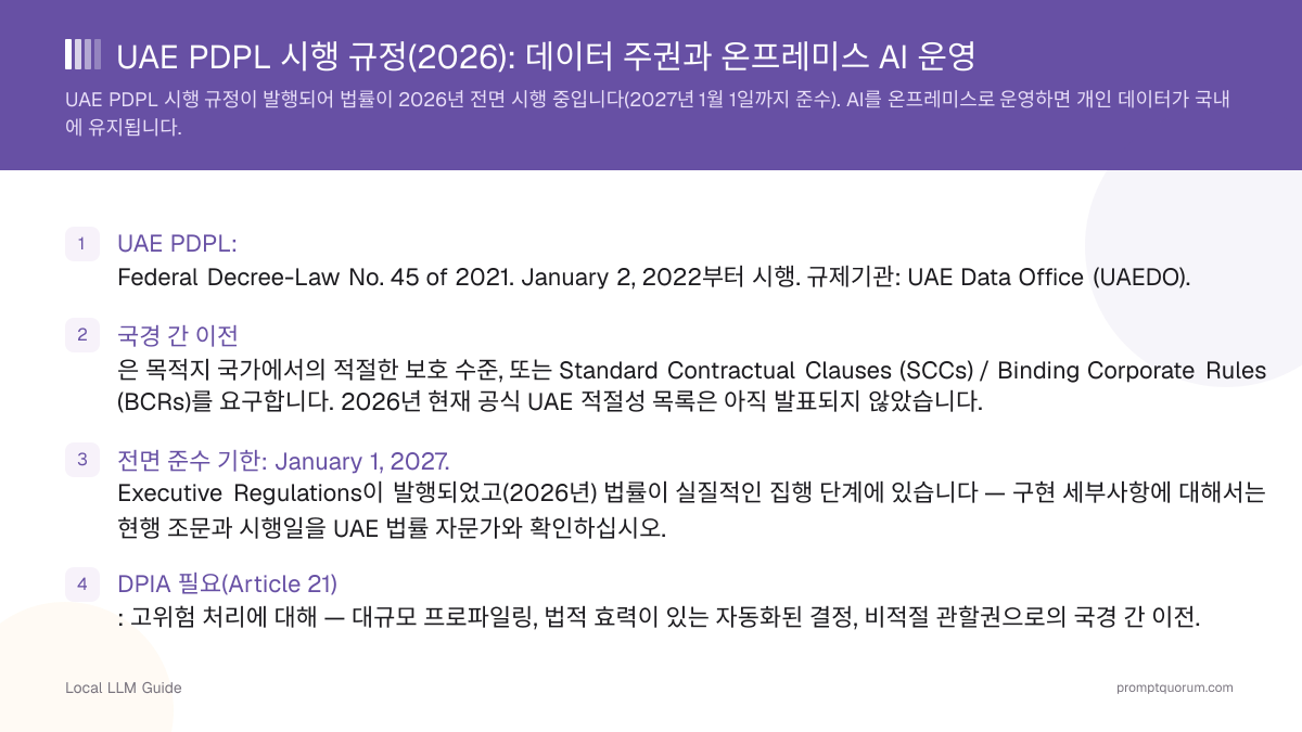 UAE PDPL 시행 규정(2026): 데이터 주권과 온프레미스 AI 운영
