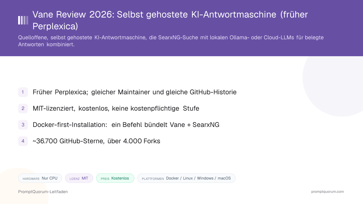 Vane Review 2026: Selbst gehostete KI-Antwortmaschine (früher Perplexica)