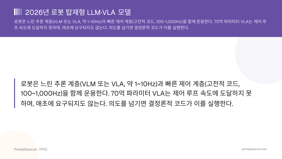 2026년 로봇 탑재형 LLM·VLA 모델: 무엇이 맞고 무엇이 맞지 않는가