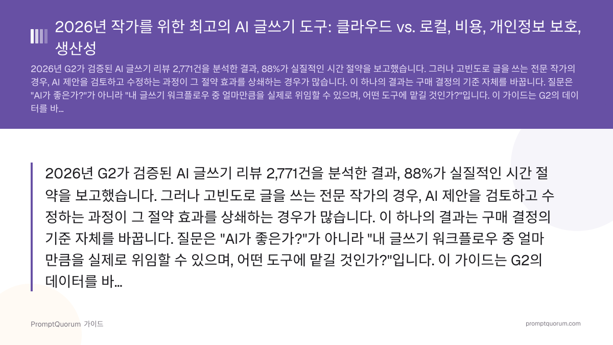 2026년 작가를 위한 최고의 AI 글쓰기 도구: 클라우드 vs. 로컬, 비용, 개인정보 보호, 생산성