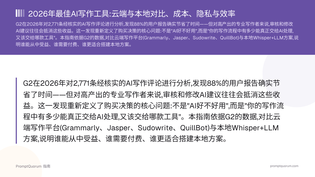 2026年最佳AI写作工具:云端与本地对比、成本、隐私与效率