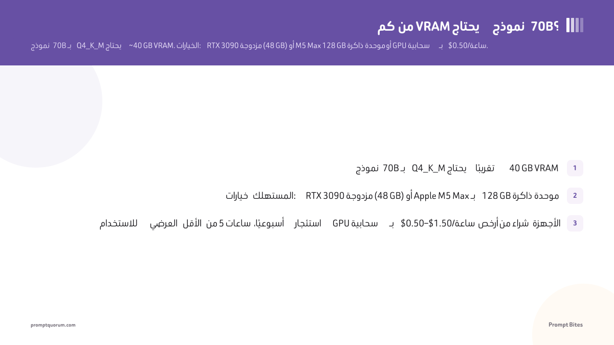 كم من VRAM يحتاج نموذج 70B؟