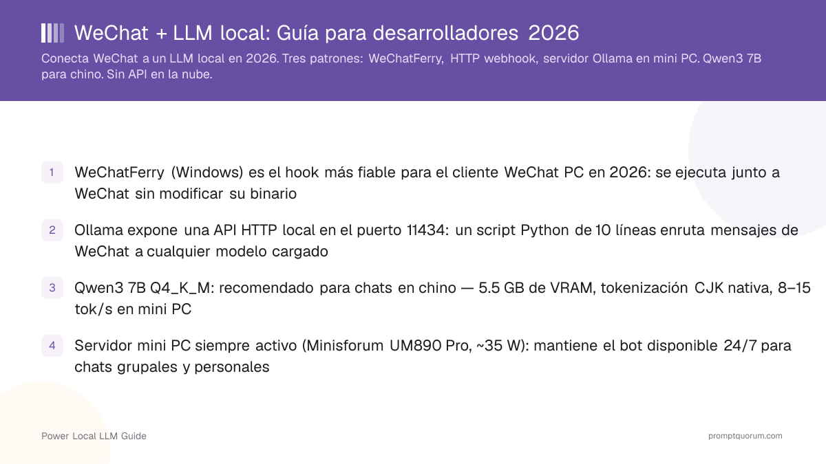 WeChat + LLM local: Guía para desarrolladores 2026