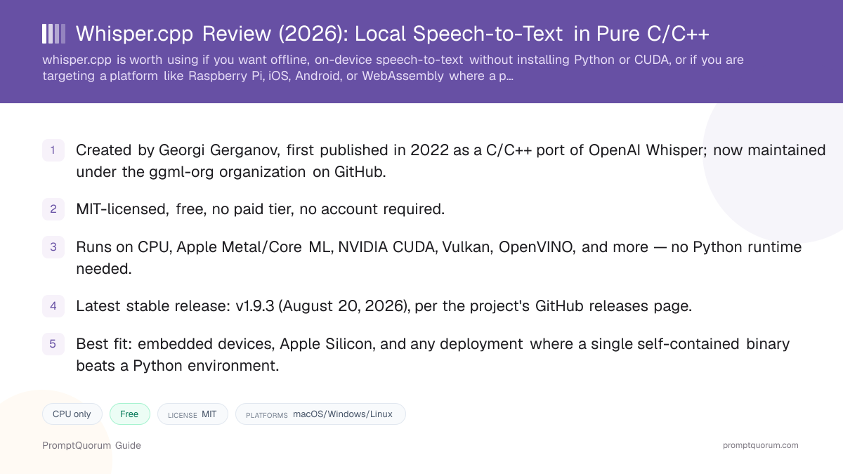 Whisper.cpp Review: Local Speech-to-Text in Pure C/C++