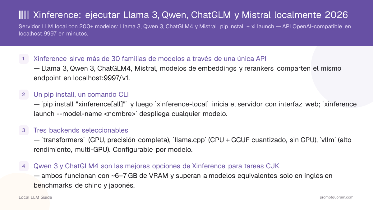 Xinference: ejecutar Llama 3, Qwen, ChatGLM y Mistral localmente 2026