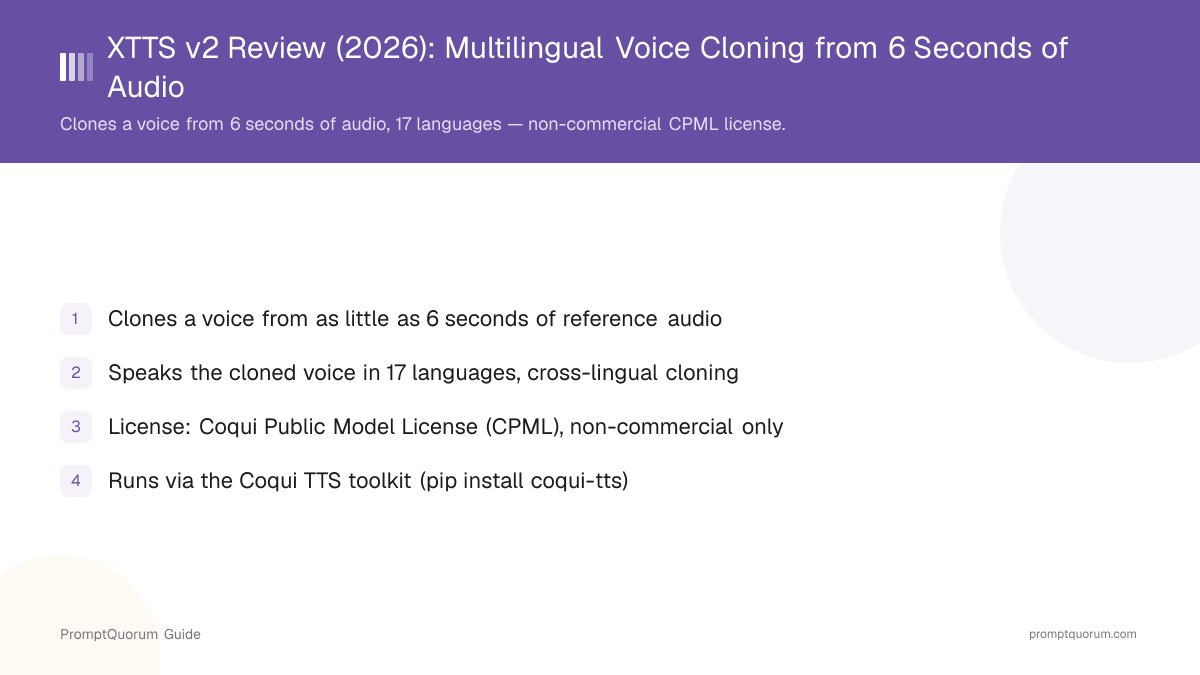 XTTS v2 Review (2026): Multilingual Voice Cloning from 6 Seconds of Audio