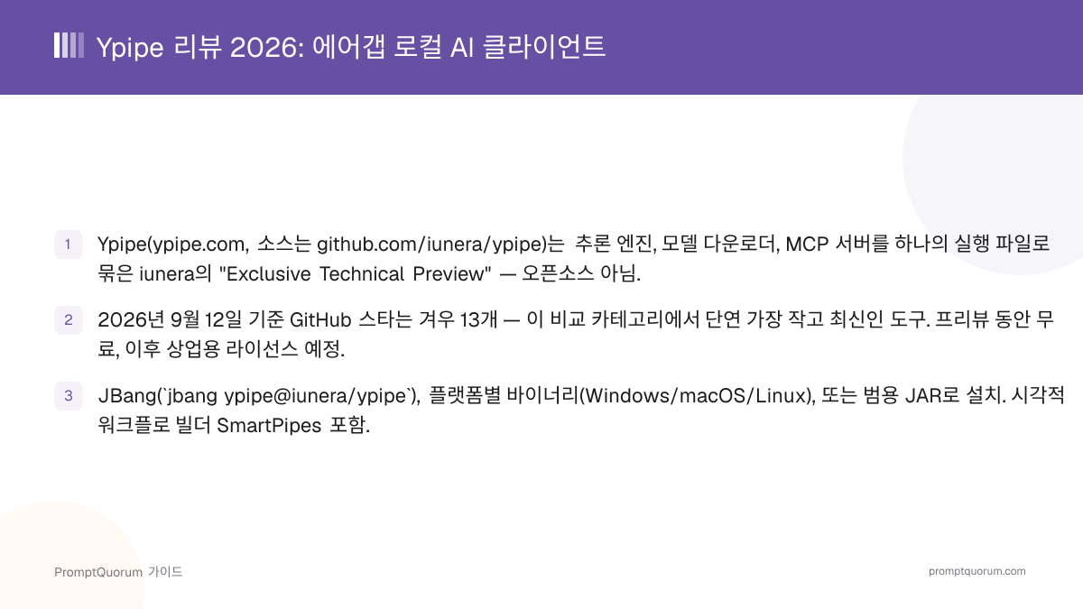 Ypipe 리뷰 2026: 에어갭 로컬 AI 클라이언트(기술 프리뷰)